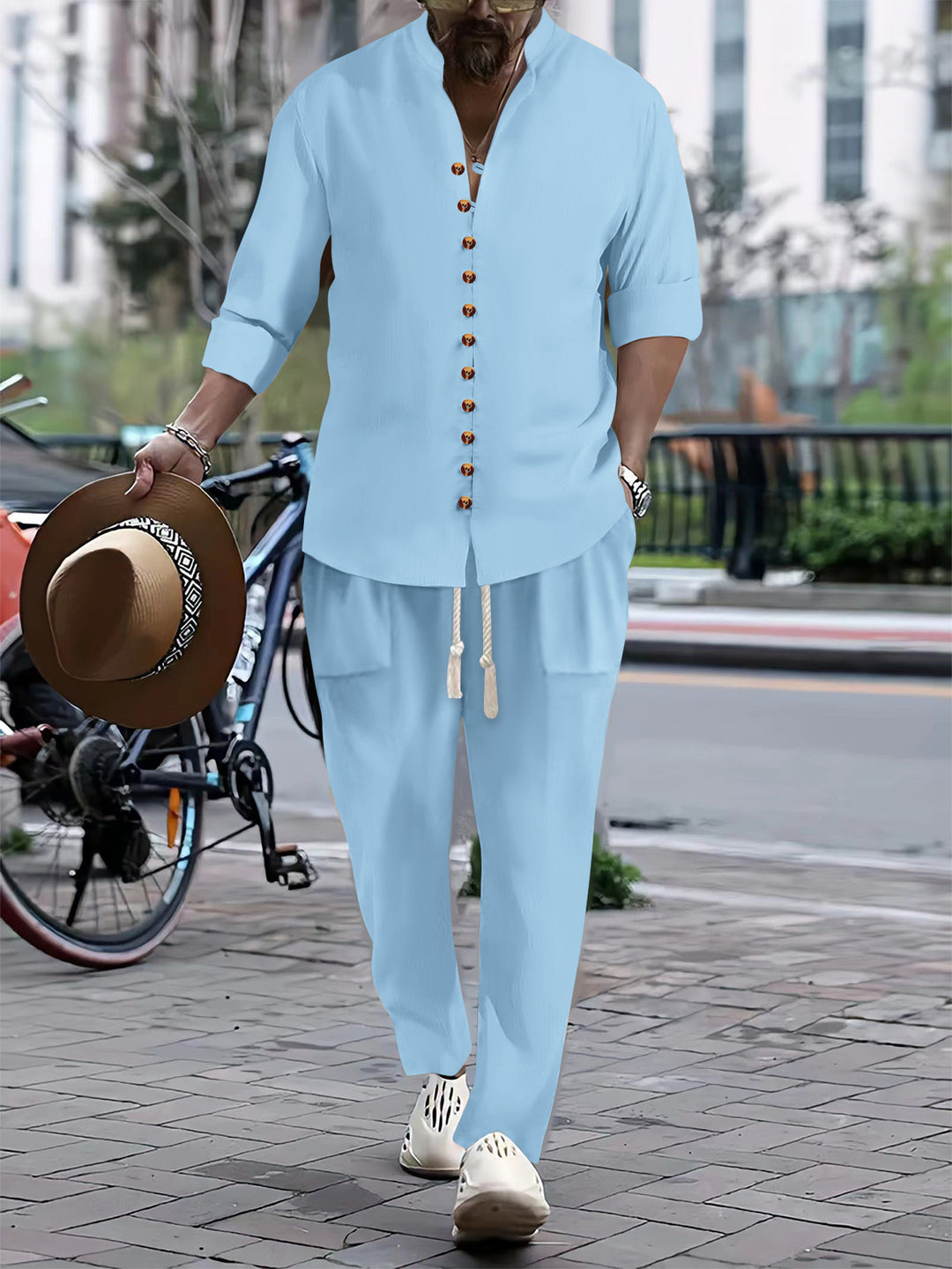 Men's Casual Button-Up Shirt and Relaxed Fit Pants Set Lune London
