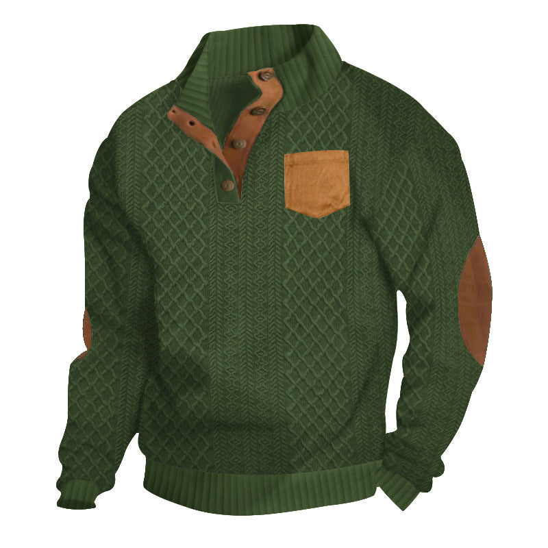 Knit sweater for men with a textured design and leather applications Lune London