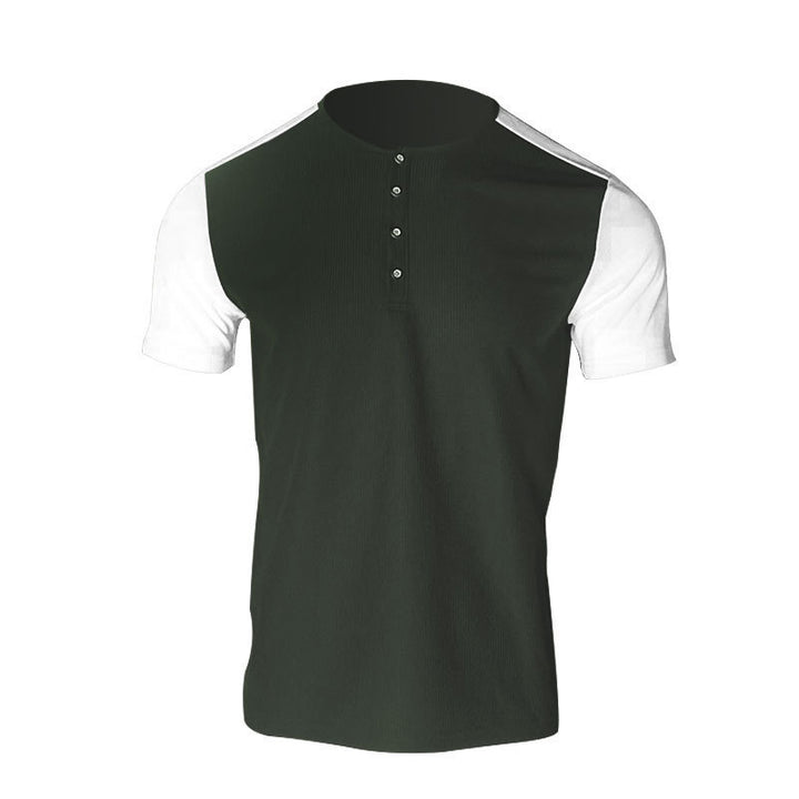 Men's Short Sleeve Henley Shirt with a textured design and contrasting sleeve parts Lune London
