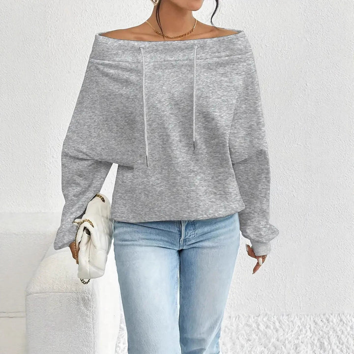 Casual sweatshirt for women with open shoulder part and cord Lune London