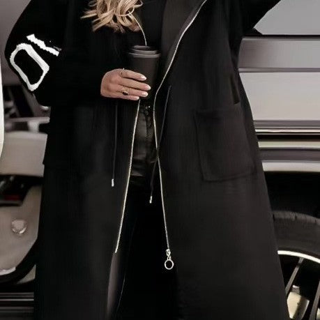 Women Fashionable Long Coat with Hood and Pockets Lune London