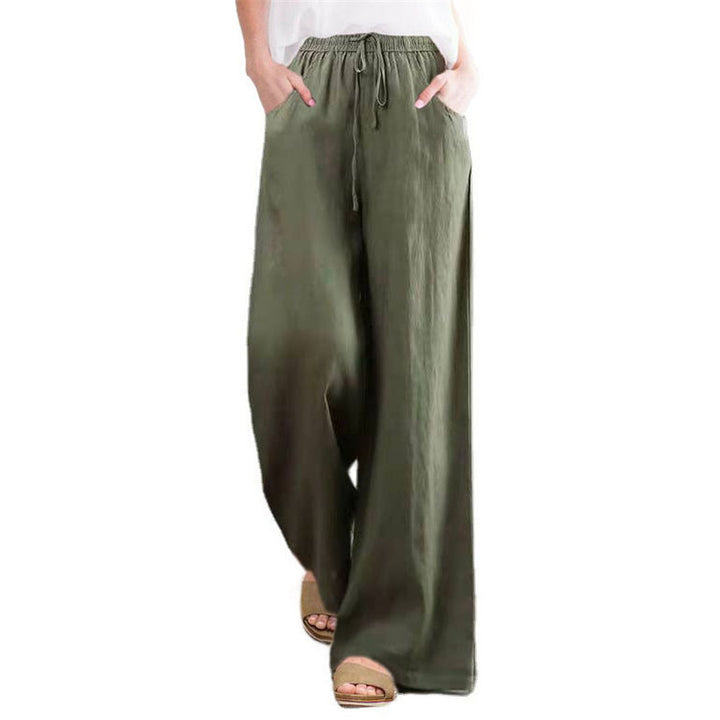 Wide linen pants for women with elastic waistband and side pockets Lune London