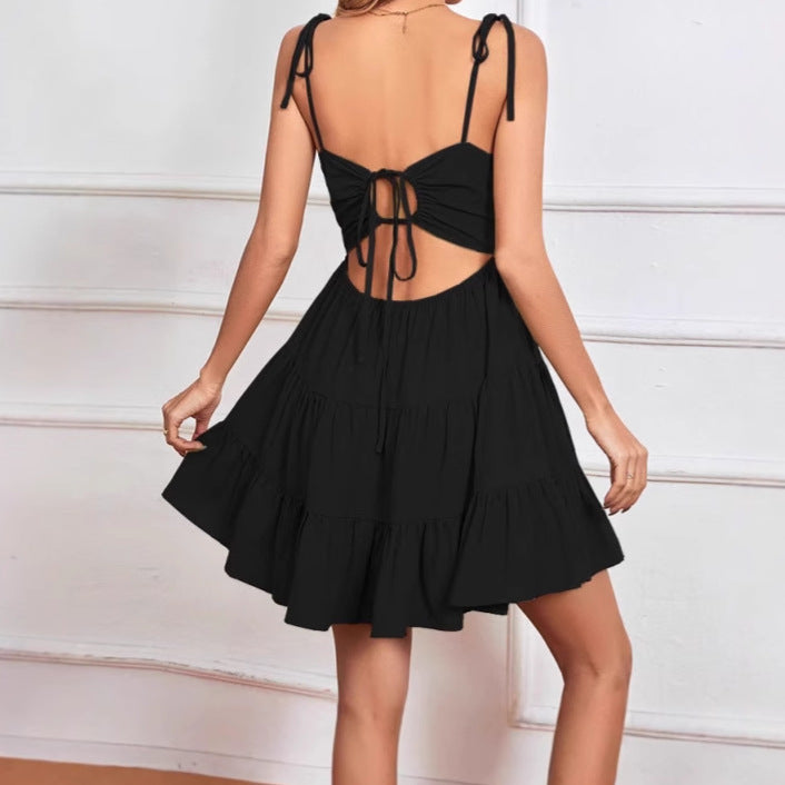 Mini dress for women with adjustable straps and gathered skirt Lune London