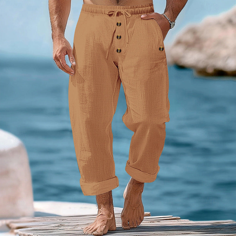 Casual linen pants for men with adjustable waistband and functional pockets Lune London