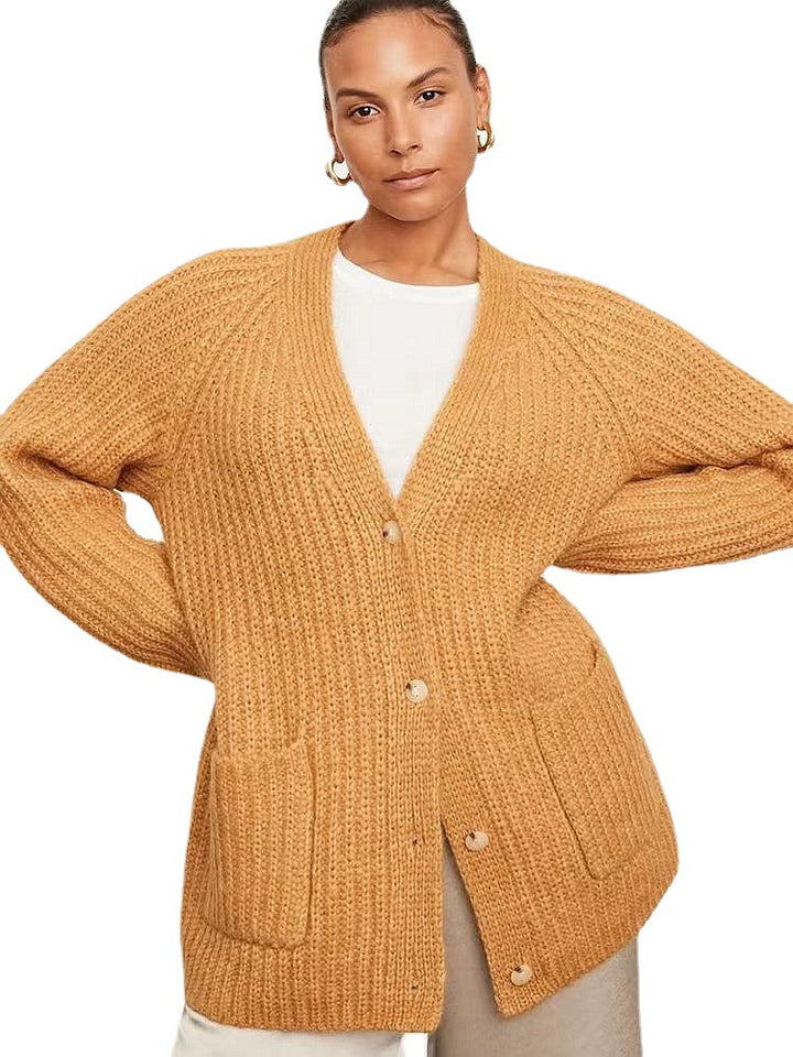 Ladies Chunky Knit Cardigan with large pockets and chic button details