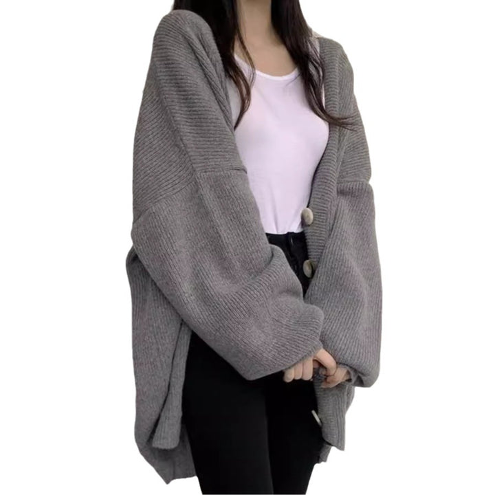 Ladies comfortable oversized knit cardigan with large buttons Lune London