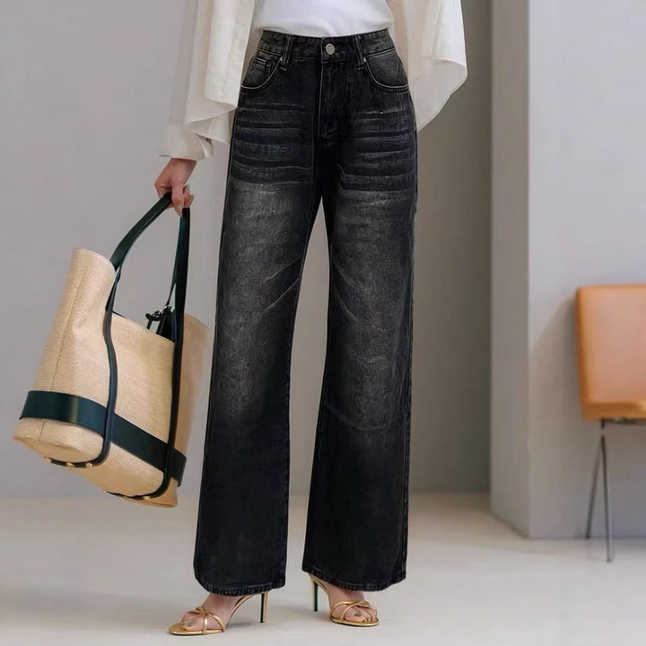 Women's wide High-Waist Jeans with unique texture Lune London