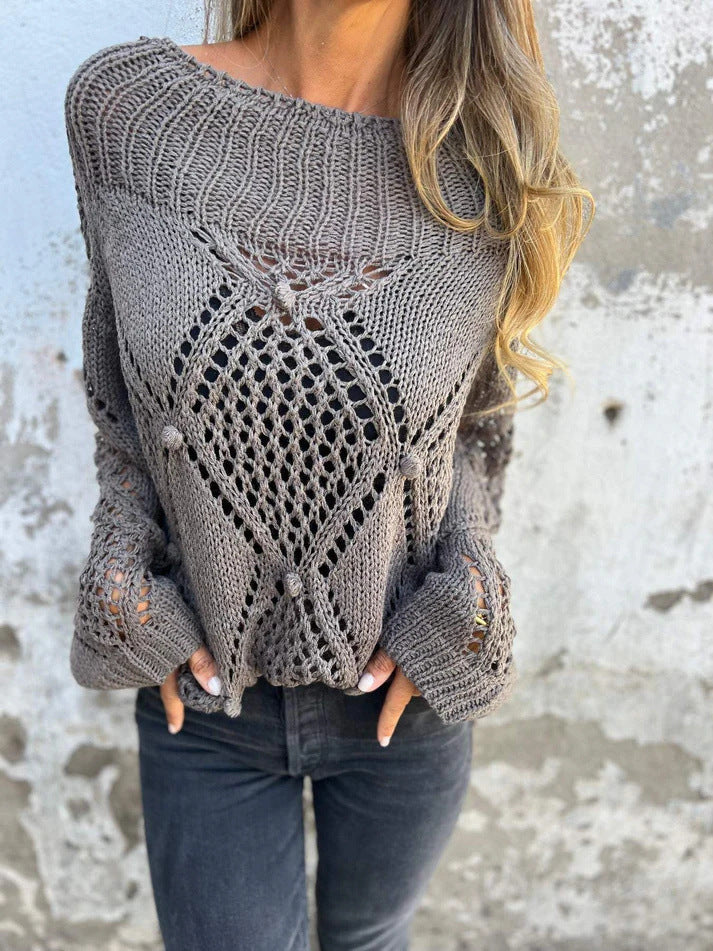 Lightweight knitted sweater for women with a unique crochet pattern Lune London