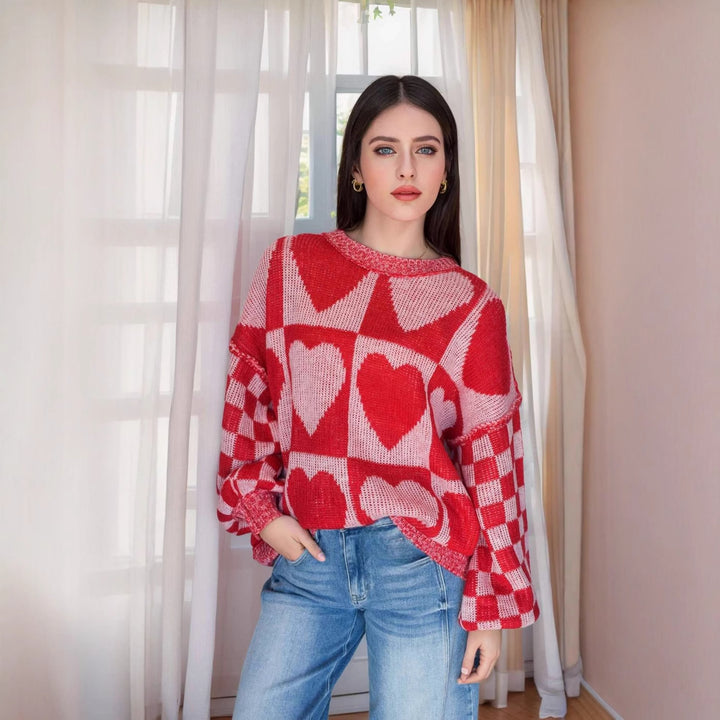 Knit heart pattern sweater for women Lune London