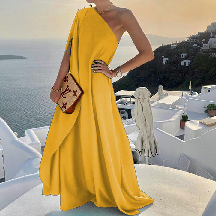 Asymmetrical draped evening dress for women Lune London