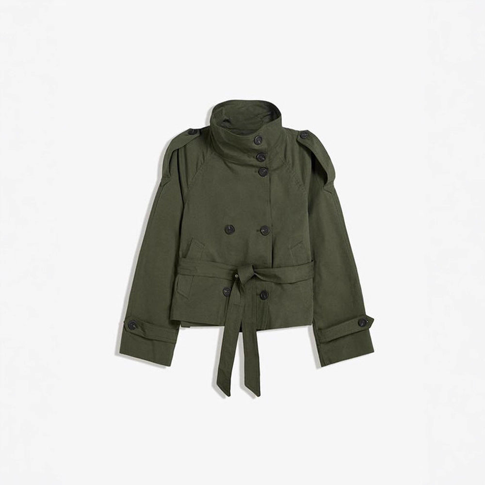 Trendy women's trench coat with waist belt and high collar Lune London