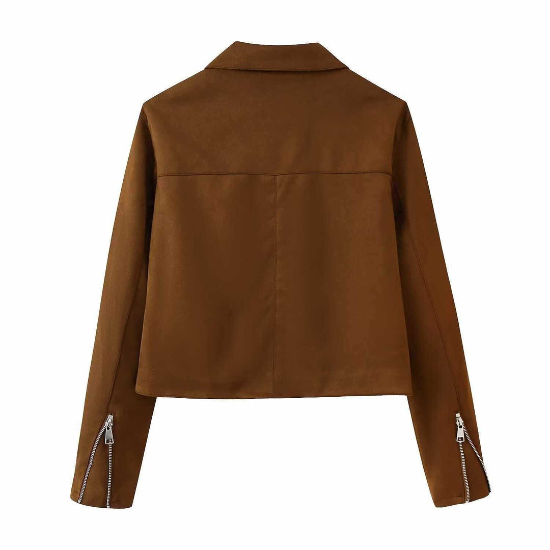 Trendy suede jacket for women with practical zip pockets Lune London