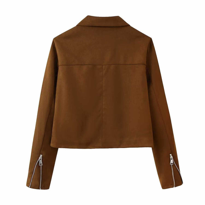 Trendy suede jacket for women with practical zip pockets Lune London