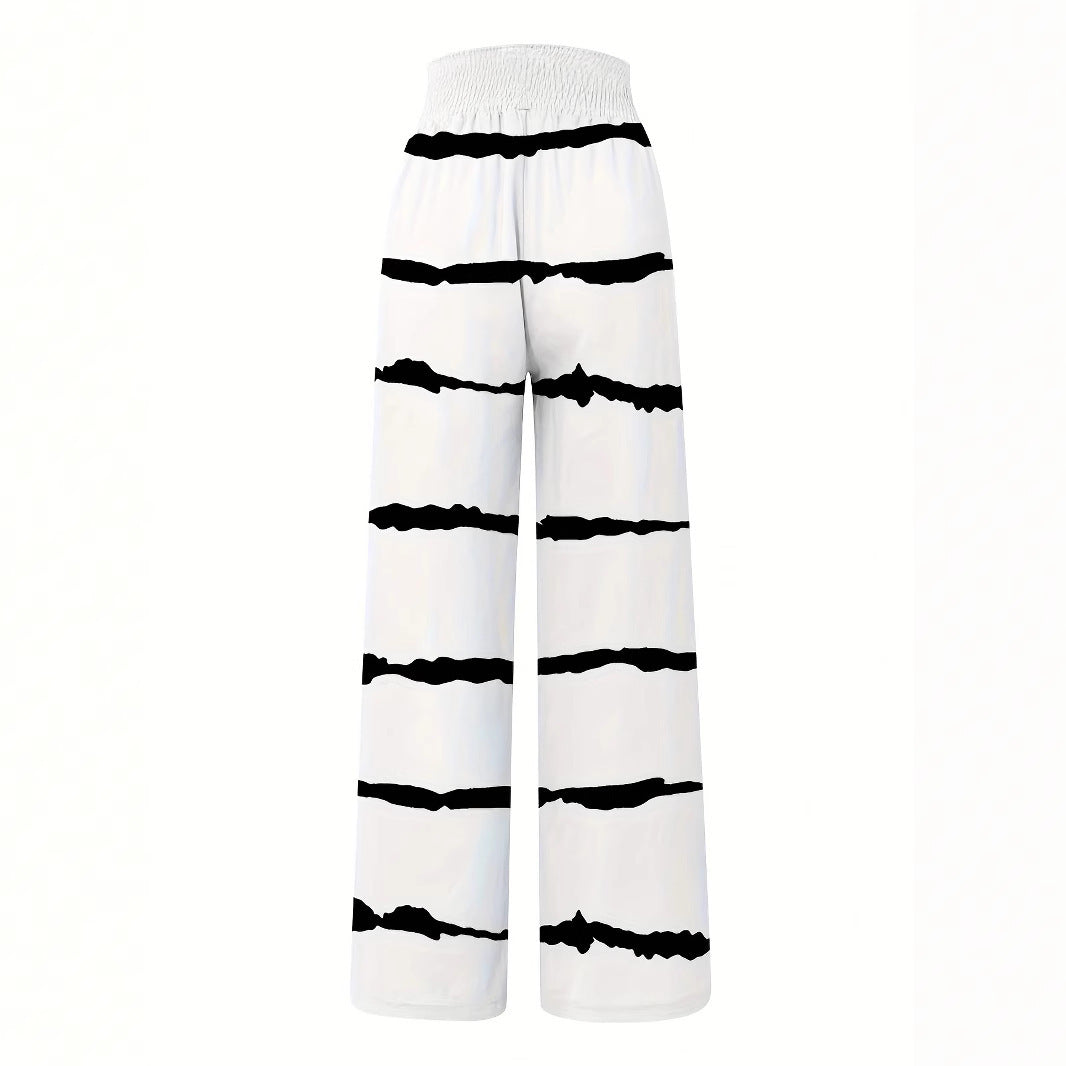 Summer wide-leg pants for women with elastic waist and trendy striped pattern Lune London