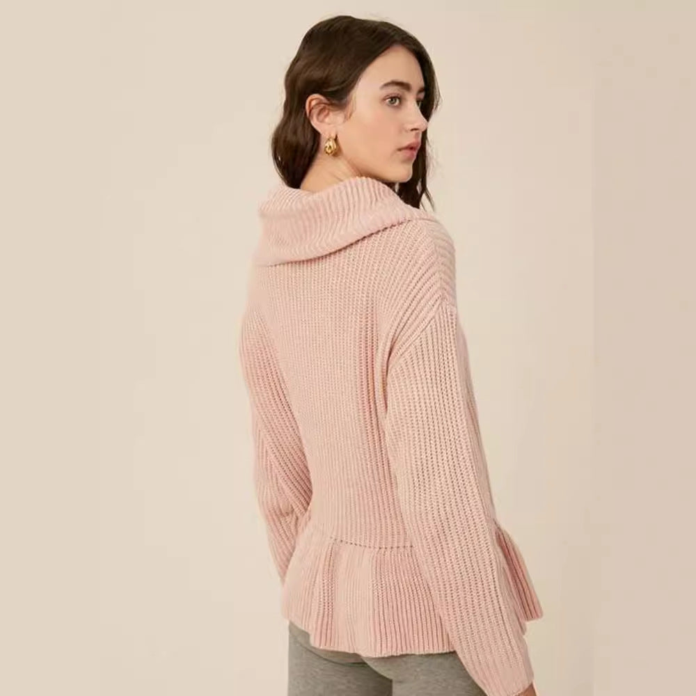 Ladies Comfortable Knit Sweater with Wide Neck and Voluminous Hem Chic und Style