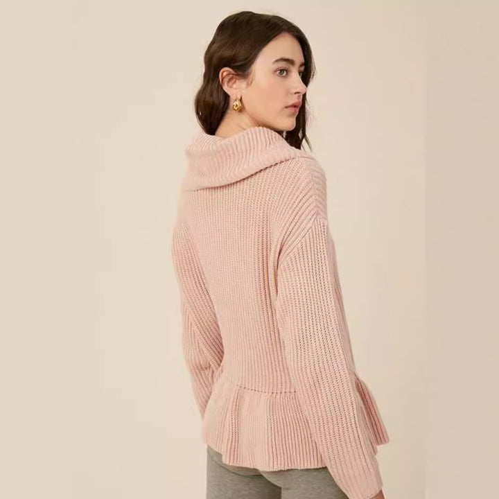 Ladies Comfortable Knit Sweater with Wide Neck and Voluminous Hem Chic und Style