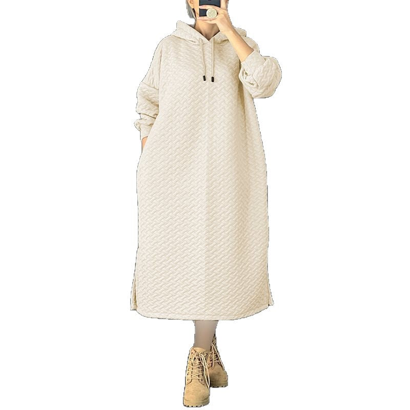 Casual hooded sweatshirt dress for women with side slits Lune London
