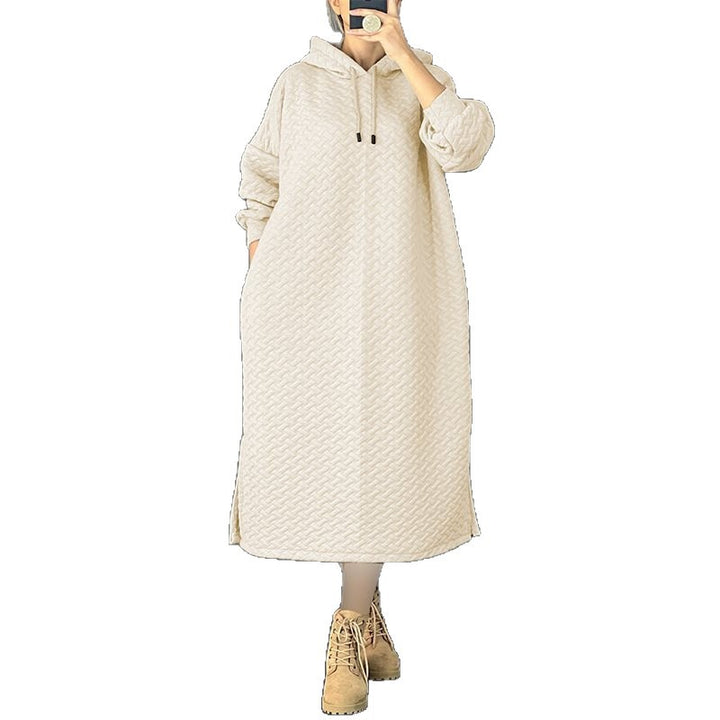 Casual hooded sweatshirt dress for women with side slits Lune London