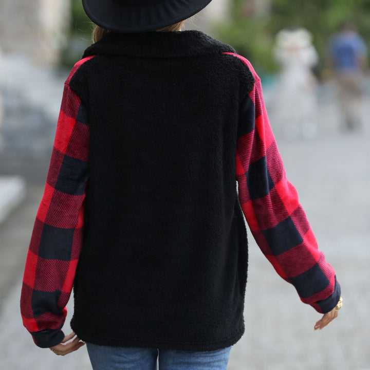 Lune London Women's Plaid Half-Zip Plush Sweater