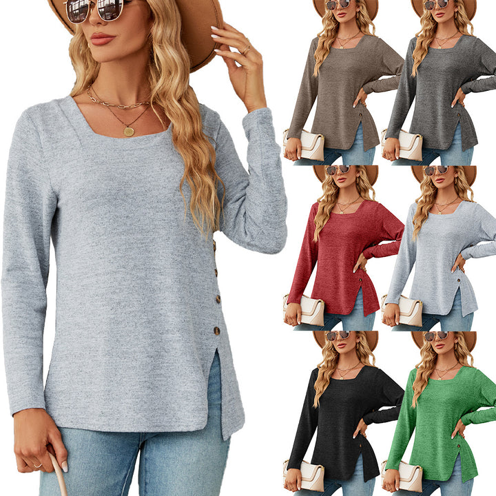 Casual long sleeve top for women with asymmetrical hem Lune London