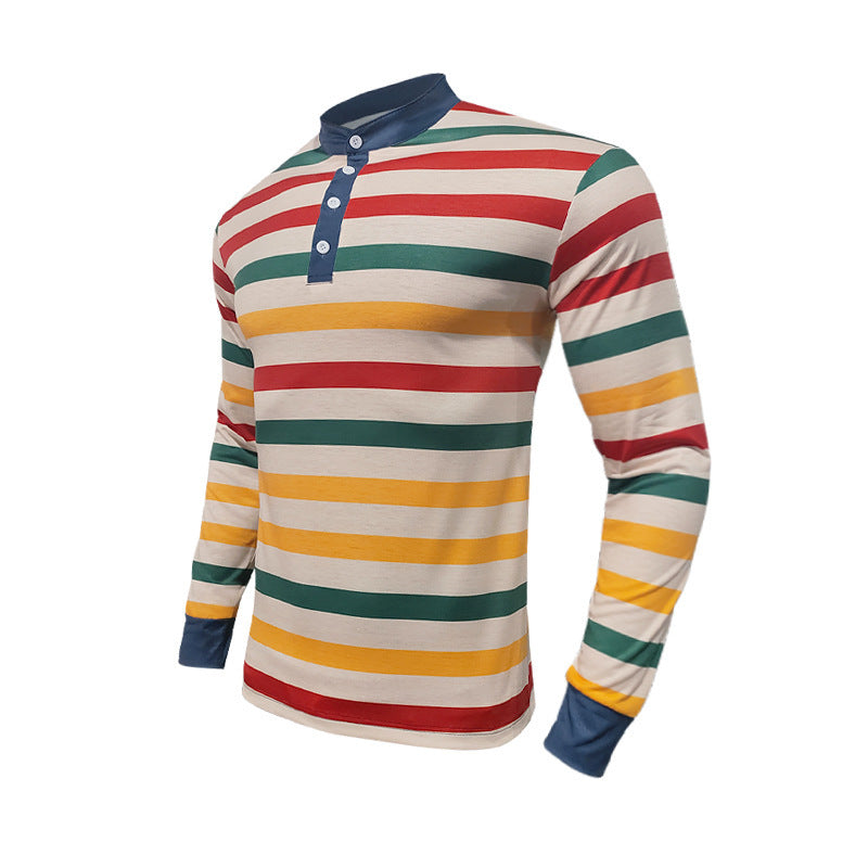 Men's long sleeve Henley shirt with a modern striped design and handy buttons Lune London
