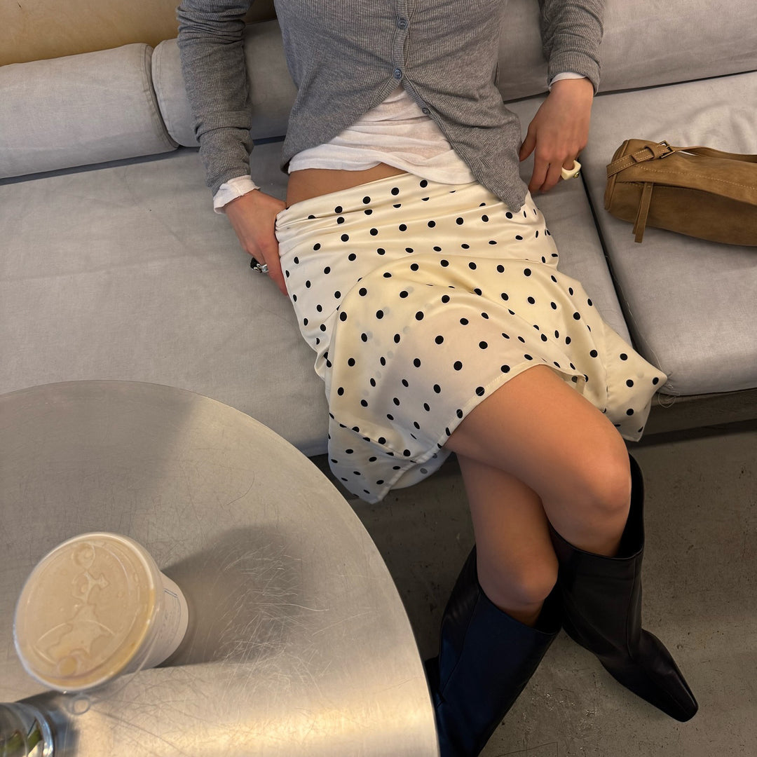 Lune London midi skirt for women with an elegant polka dot design and a high slit