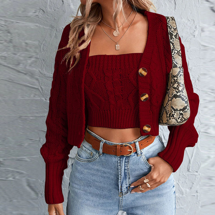Casual knit set for women with open jacket and crop top Lune London