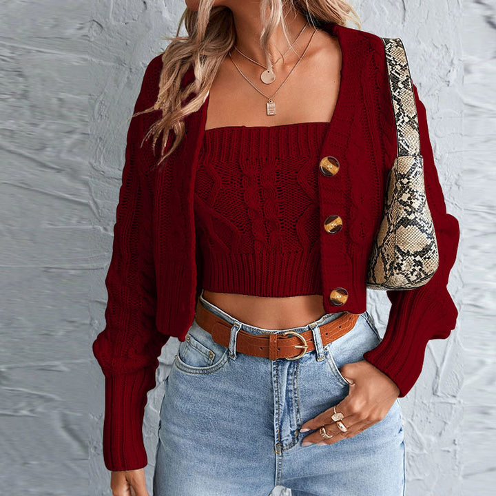 Casual knit set for women with open jacket and crop top Lune London