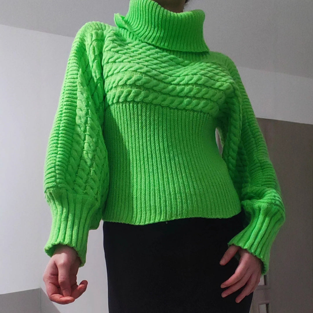 Casual knitted sweater for women with high neck and original braid pattern Lune London