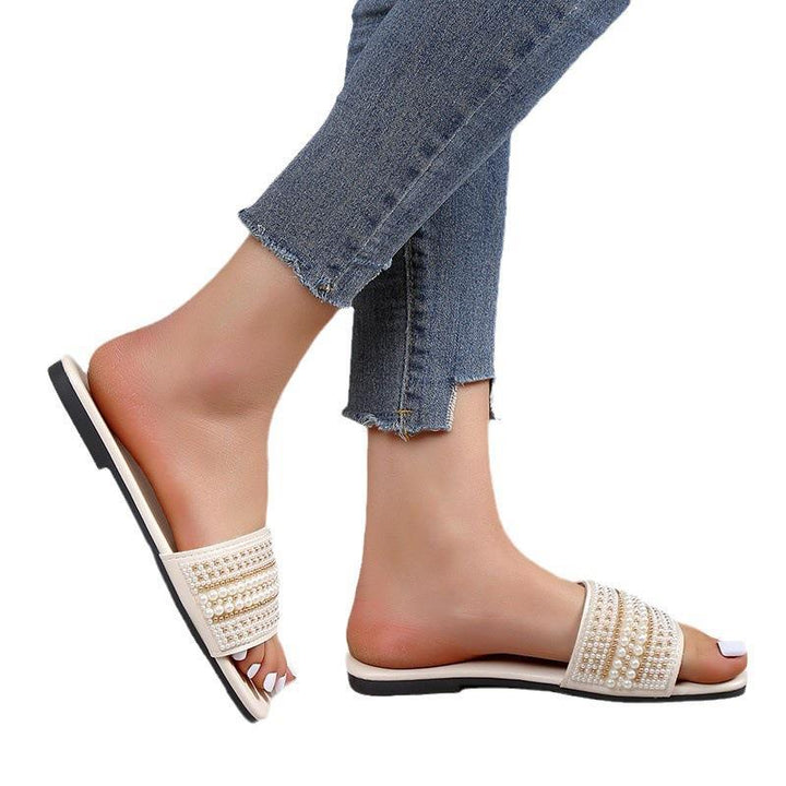 Women Elegant Slides with Chic Pearl Decoration and Style