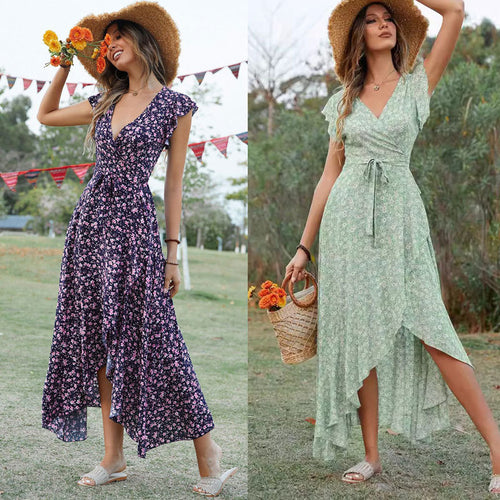 Maxi wrap dress for women with flowing sleeves Lune London