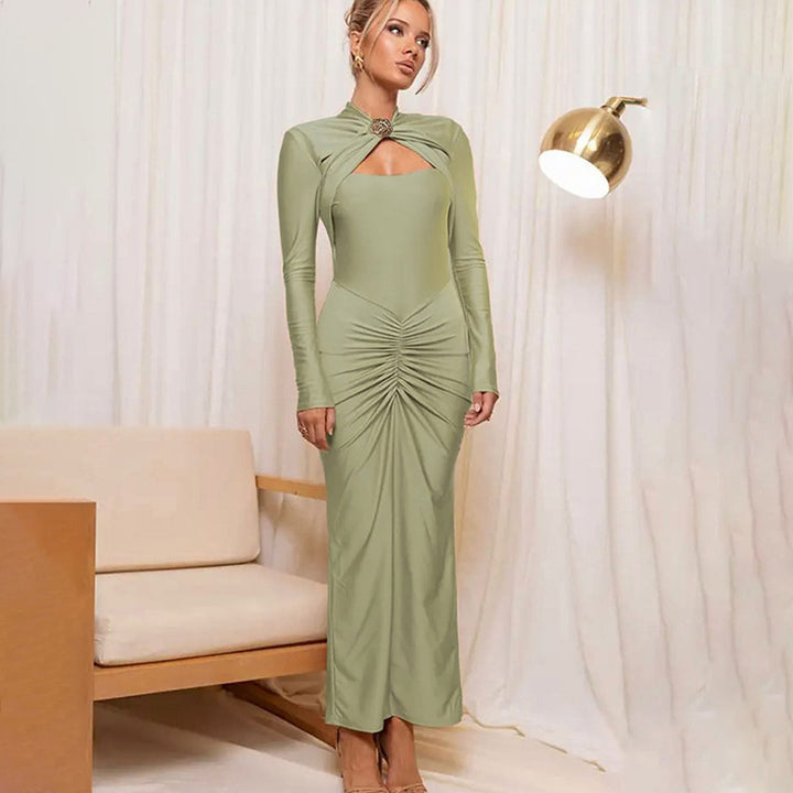 Strapless dress for ladies with gathers and long sleeves Lune London