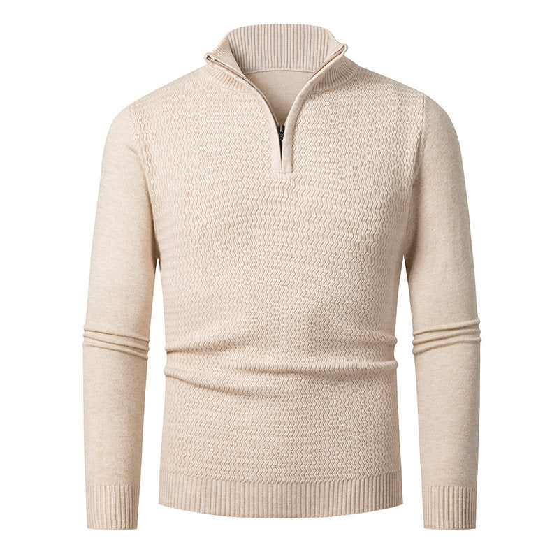 Elegant knitted sweater for men with zip and textured wave design Lune London