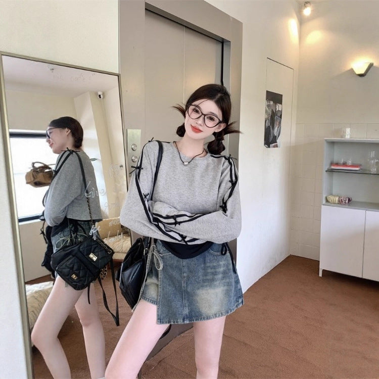 Women's Casual Cropped Sweatshirt with Side Lacing Chic & Stil