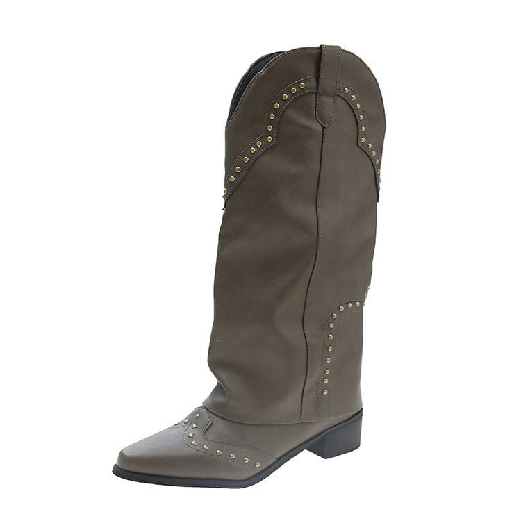 Women's cowboy boots with decorative studs and a comfortable block heel Lune London