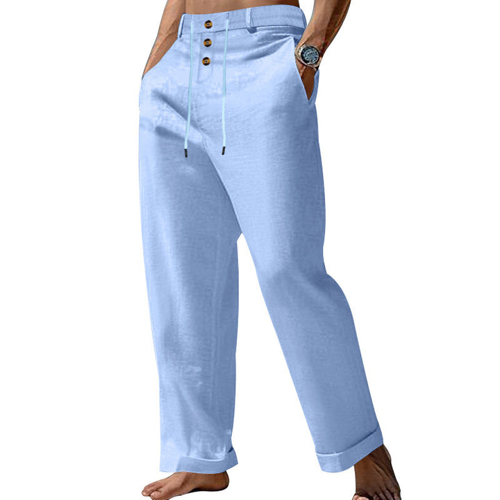 Casual summer pants for men with elastic waistband and practical button design Lune London