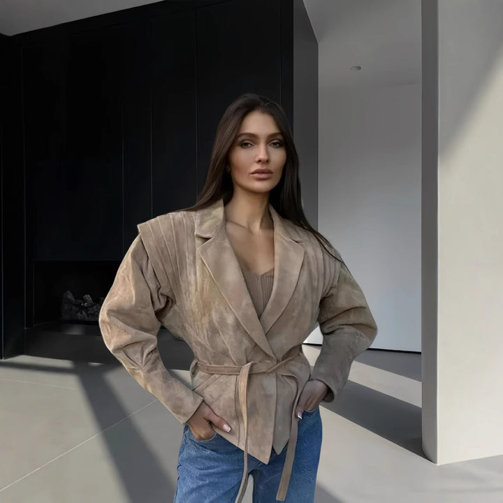 Chic wool jacket for women with belt at the waist Lune London