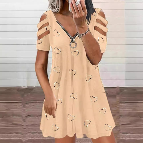 Casual dress for women with cut-out sleeves and heart pattern Lune London