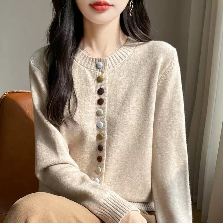 Knitted jacket for women with creative button details and fine material Lune London