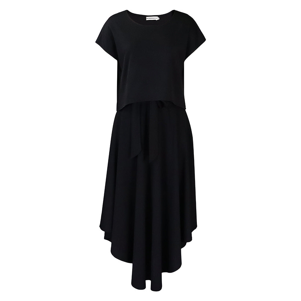 Asymmetrical maxi dress for women with wrapped belt Lune London
