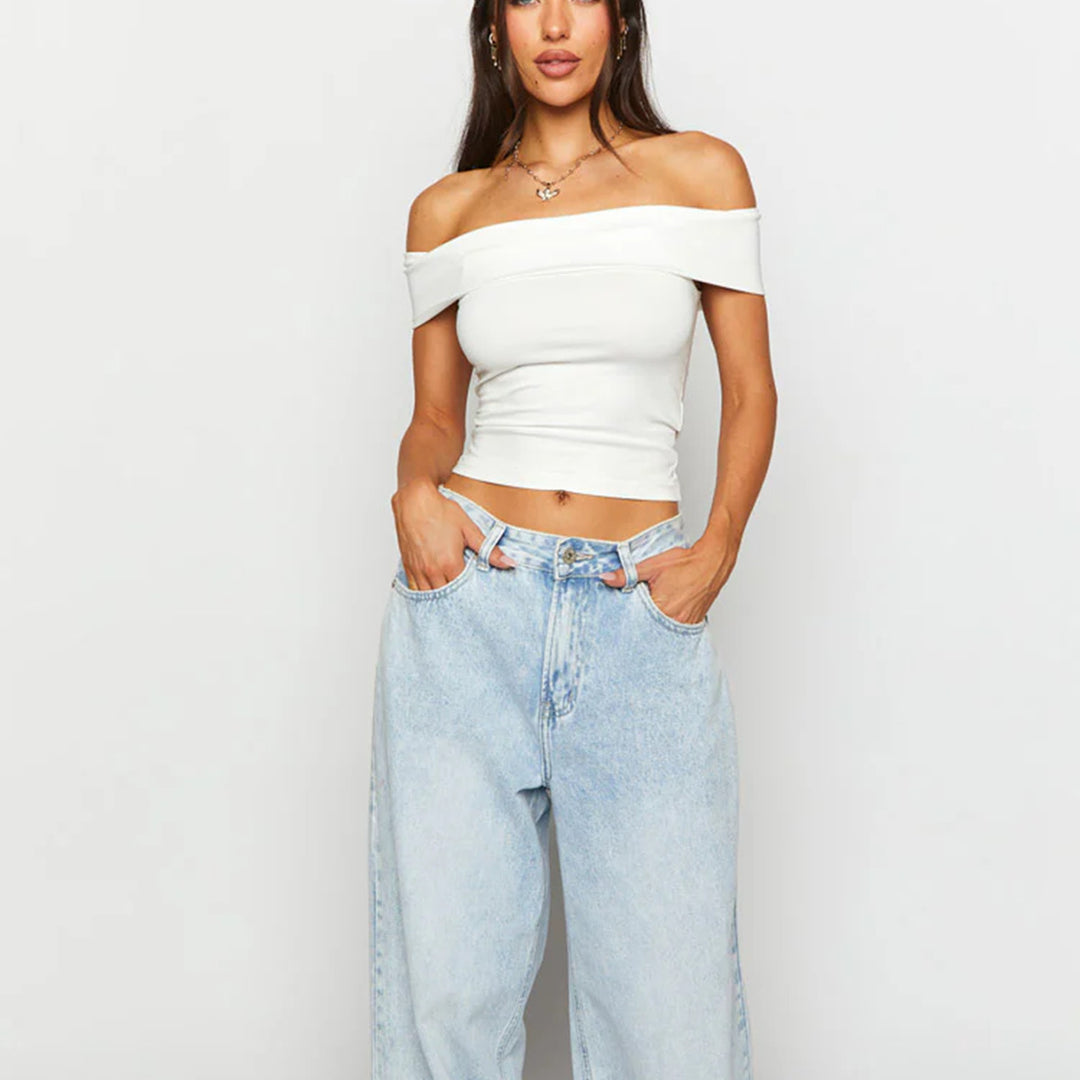 Women's Off-Shoulder Crop Top with Figure-Shaping Cut Lune London
