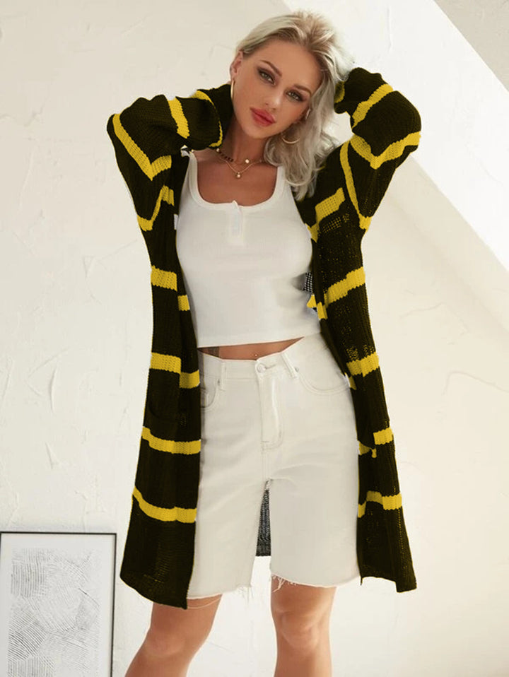 Casual knit cardigan for women with striped design and open front Lune London