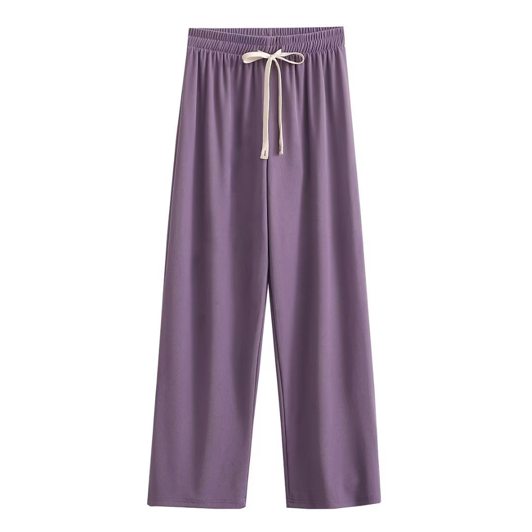Wide palazzo pants for ladies with elastic waistband and decorative cord Lune London