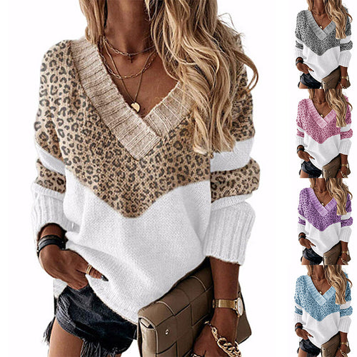 Lune London V neck sweater for women with leopard pattern