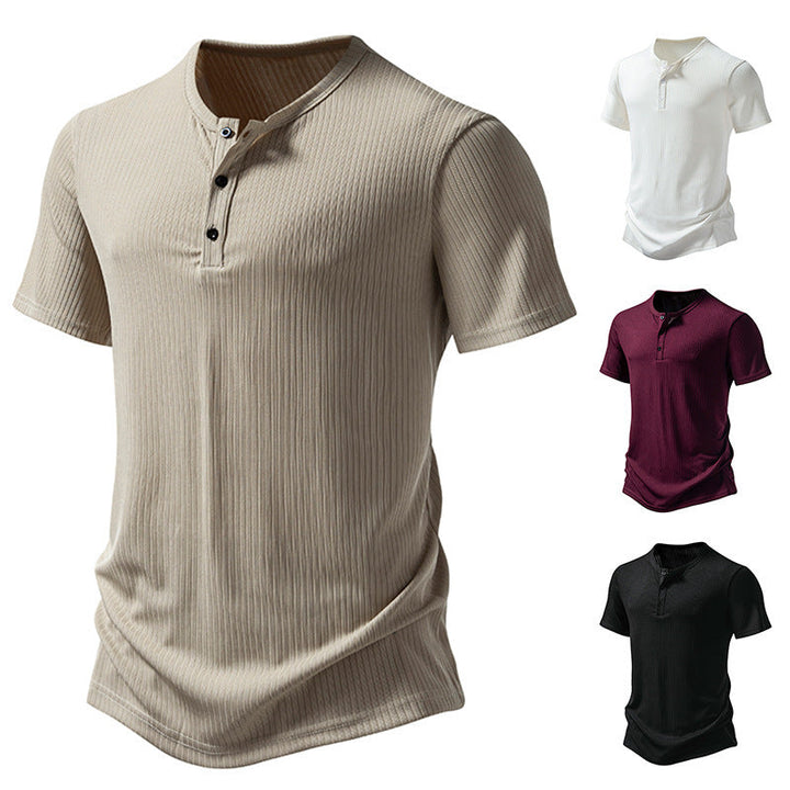 Men's Stylish Short Sleeve Henley Shirt with Textured Design and Two Button Details Lune London