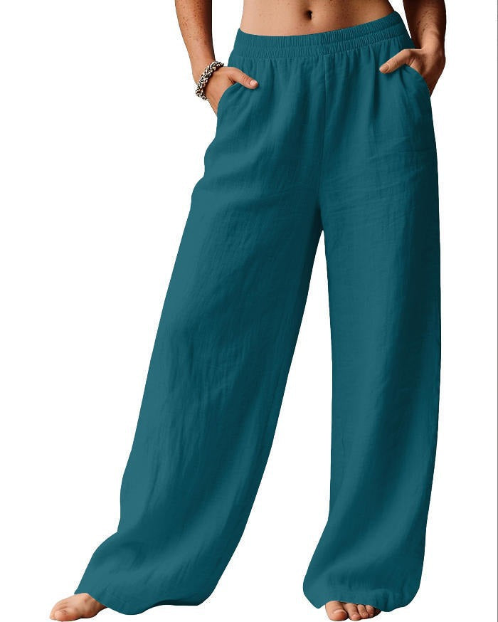 Pantalon en lin pour femme, confortable et décontracté, avec taille élastique Chic & Stil