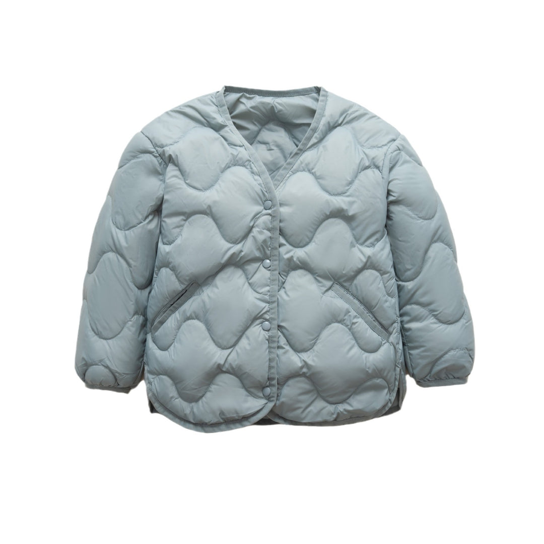 Quilted down jacket for women with modern wave patterns and practical pockets Lune London
