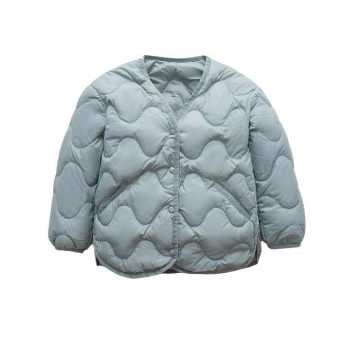 Quilted down jacket for women with modern wave patterns and practical pockets Lune London