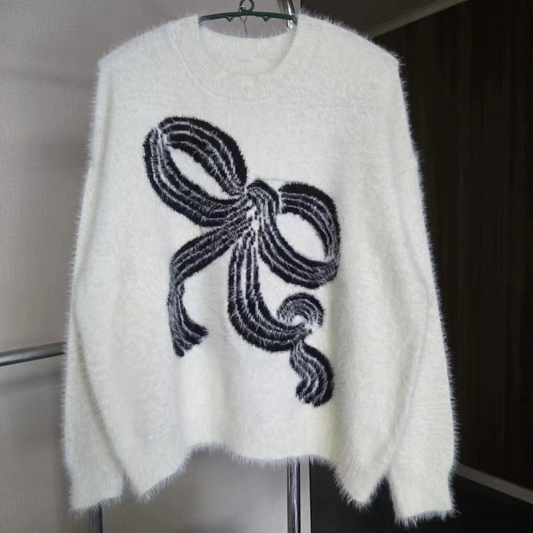 Pull confortable pour femmes avec motif de nœud décoratif