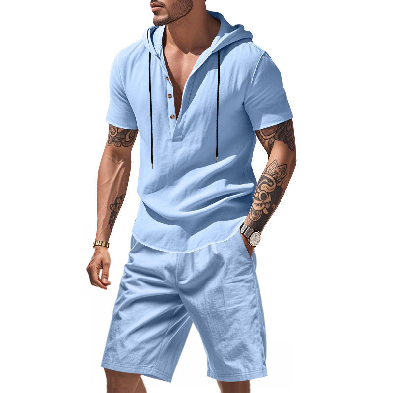 Men's Long Sleeve Casual Top with Button Placket and Chic and Stylish Shorts
